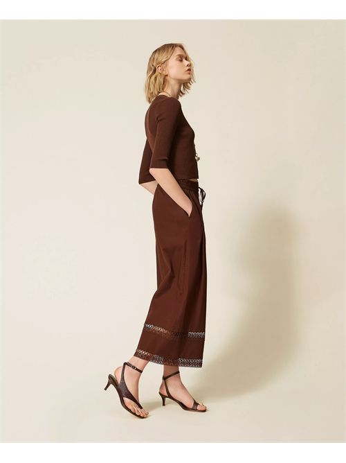 Pantaloni ampi in popeline con ricamo TWINSET | TT2252/12110